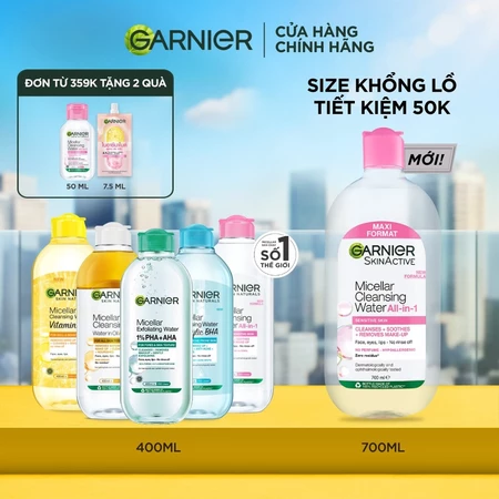 Nước Tẩy Trang làm sạch sâu dịu nhẹ cho mọi loại da - Garnier Micellar Cleansing Water 400ml & 700ml