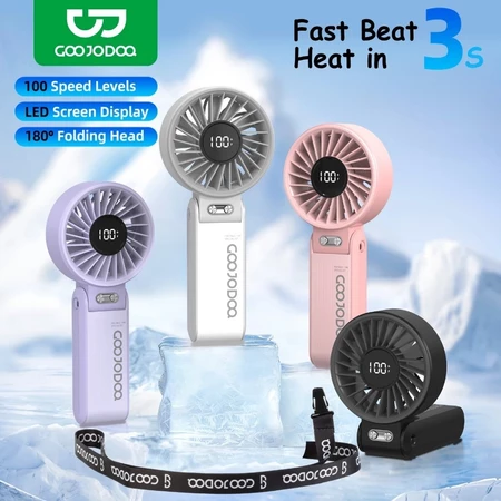 GOOJODOQ Quạt gấp 3 trong 1 180° im lặng 100 cấp độ có thể điều chỉnh siêu năng lượng gió Quạt di động